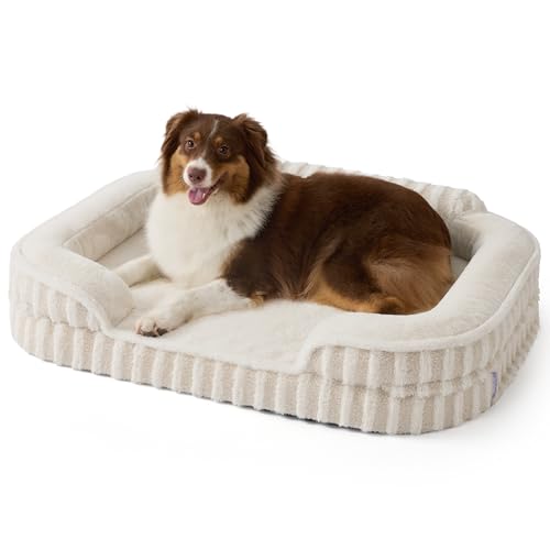 LE SURE Cute Dog Beds Large Sized Dog, Orthopedic Waterproof Large Pet Bed with Sides, High Back Non-Slip Bottom and Egg-Crate Foam Pet Couch Sofa with Washable Removable Cover, Beige - color: Beige, size: 35.0"l X 25.0"w X 7"th