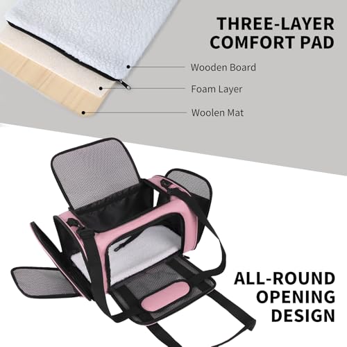 Cat Carriers Soft-Sided,Pet Carrier for Small Cats Dogs Puppies up to 1-15 LBS,TSA Airline Approved, (Medium,Pink) - color: pink, size: 17.0"L x 11.0"W x 11.0"H