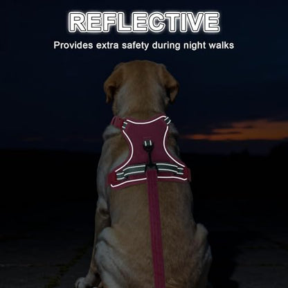 BEAUTYZOO No Pull Dog Harness Large, Adjustable Dog Harness and Leash Set -Easy Wearing with 3 Buckles/Control Handle,No Choke Soft Padded Reflective Pet Vest for Training Walking Hiking,Rose S - color: Solid Rose, size: S: chest 14"-24"