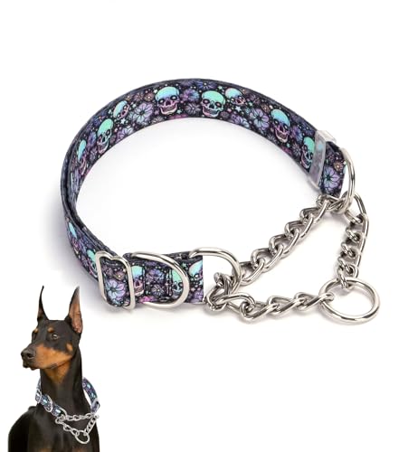 Dog Choke Collar，Stainless Steel Chain Martingale Collar for Dogs, No Pull Slip Cinch Choker Choke Heavy Duty Dog Collars - color: Skull, size: XL(Neck22-28")