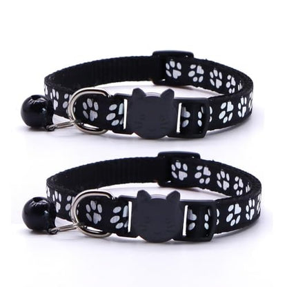 Reflective Cat Collars Breakaway with Bell 2-Pack Girl Boy Pet Kitten Collar with Star Moon Patetrn Adjustable 7.5-12.5 Inch (Black) - color: Black