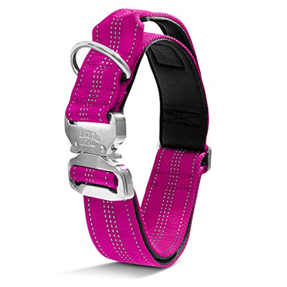 Black Rhino - Tactical Dog Collar Ultra-Soft Neoprene Padded Dog Collars for Medium, Large, XL Dogs | Heavy Duty Metal Buckle | Padded Handle for Dog Training (Large, Pink)