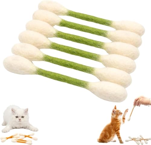 Cotton Swabs Cat with Catnip, 6 Pk Giant Kitten Chew Sticks,Interactive Kitty Kick Sticks for Cat Lovers Gift - Sturdy Teething Chew Toy (Green) - color: Green