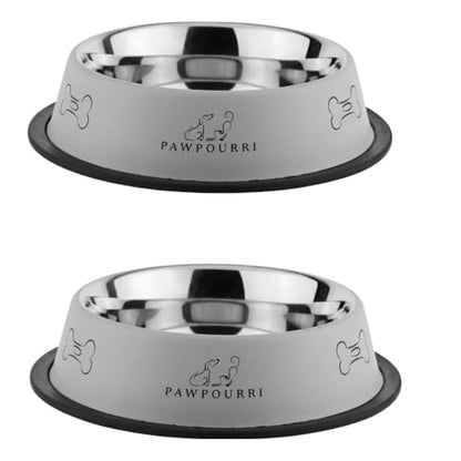 Stainless Steel Dog Bowl Pack of 2, Food & Water Bowl for Dogs, Durable Dog Feeding Bowl, Bowls for Small Dogs, Easy to Clean, Anti-Skid Pet Bowl - 16 oz (Grey) - color: Grey