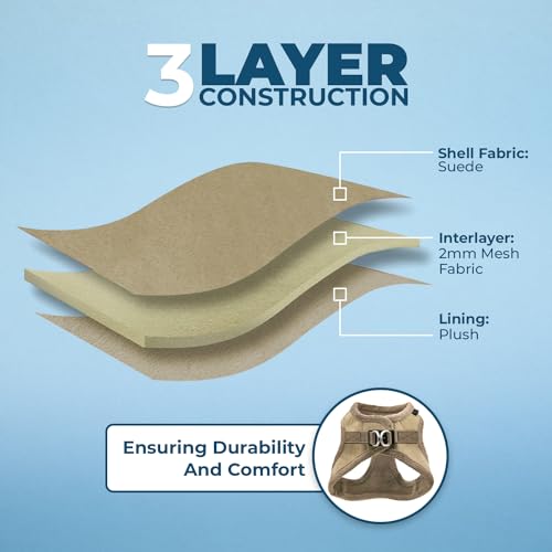 Best Pet Supplies - All Weather Plush, Reflective, No Pull Harness for Small, Medium Dogs, Cats - Secure with Hook & Loop Fastener, Buckle, Double D-Rings - Latte Suede, L - color: Latte Suede, size: L