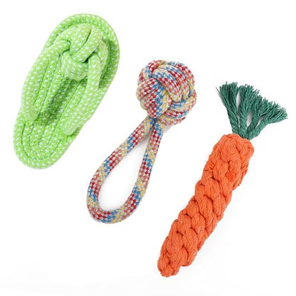 3PCS Natural Cotton Rope Toys for Small Dogs and Puppies, Dog Dental Care Chew Toys for Teething, Anxiety Relief,Helps Clean Teeth & Prevent Furniture Destruction(Slipper Set) - color: Style C(Slipper Set)