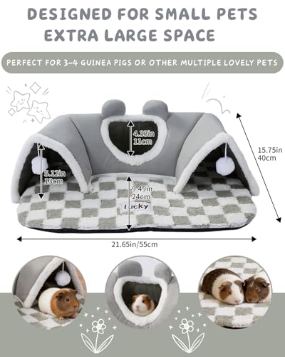 Extra large Guinea Pig Hideout Tunnel, 3-Cave Small Animal Tunnel for Play Tube Toys Mat, Pet Tunnel for Dwarf Rabbits Bunny Chinchillas Hamsters Hedgehogs Ferrets, Brown, 22.05" × 16.14"× 5.51"