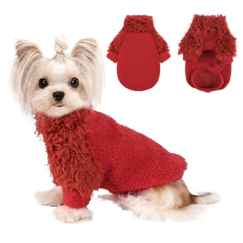 Small Dog Christmas Sweater Turtlenecks Dog Sweaters for Small Dogs Winter Fleece Doggy Clothes Puppy Outfits Cold Warm Pet Sweater Puppy Coat for Chihuahua Yorkie Teacup Cat Apparel,Red, XXS - color: Red, size: XX-Small (Chest 11in )