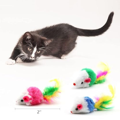 Cat Mouse Toys 12 Pcs Rattle Mice for Indoor Cats Furry Feather Fake Mouse Kitten Interactive Play Squeaky Fur Mice Cat Toy Funny Kitty Tracking Game with Rattling Sounds