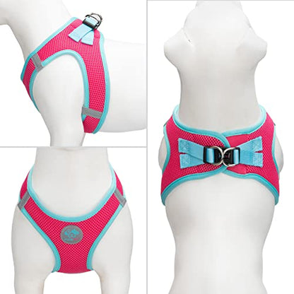 PHOEPET Step-in Dog Harness,Reflective Adjustable Dog Vest Harness, Soft Pet Walking Jacket with 2 Metal Leash Hooks for Dog and Cat(Pink Base & Green Straps,XL) - color: Pink Base & Green Straps, size: XL (Neck: 13.5-15.5”,Chest: 18-20.5”)