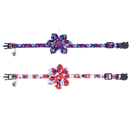 American Flag Cat Collar with Bell Sunflower Star Adjustable 4th of July Breakaway Kitten for Independence Day - color: 4th of July-1-sunflower