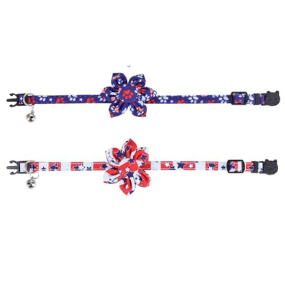 American Flag Cat Collar with Bell Sunflower Star Adjustable 4th of July Breakaway Kitten for Independence Day - color: 4th of July-1-sunflower