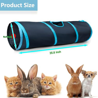 Cat Tunnel Tube Toys，Tunnels for Indoor Cats, 2 Way Blue Collapsible Interactive Toy with Balls for Rabbits, Kittens, Ferrets, Puppy - color: 2 Way Black Blue