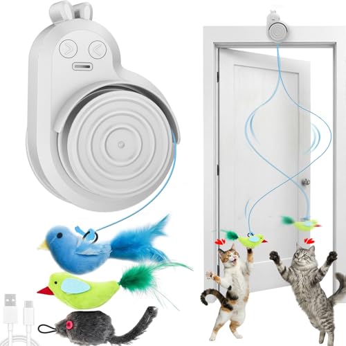 Interactive Cat Toys for Indoor Cats: Automatic Electric Flying Bird Feather & Mouse Wand, Rechargeable Electric Hanging Play Chase Exercise Moving Enrichment Toy for Bored Kittens and Adult Cats - color: Grey