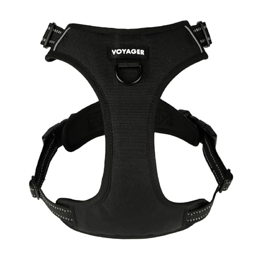 Voyager Dog Harness Dual Leash Attachment No-Pull Control Adjustable Soft but Strong Pet Harness for Medium and Large Dogs with 3M Reflective Technology, Black Nylon, XL (Chest: 28-37") - color: Black Nylon, size: XL (Chest: 28 - 37")