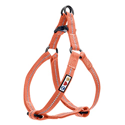 Pawtitas Recycled Reflective Step-in Dog Harness – Adjustable No-Pull Vest for Puppies to Seniors, Safe & Comfortable XS Coral - color: Coral Recycled, size: X-Small (Pack of 1)