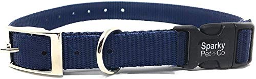 Sparky Pet Co - ECollar Replacement Strap - Easy Release Double Buckle Dog Collar - Rugged Nylon - Adjustable - D Ring - Quick Release Metal Clasp - for Dog Fence Systems - 3/4" x 24" - Dark Blue - color: Blue, size: 3/4" Wide