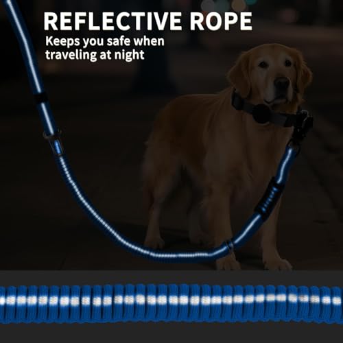 Heavy Duty Tactical Dog Leash, 4-6FT Shock Absorbing Bungee Lead with 2 Padded Handles, Metal Carabiner & Seatbelt Clip, Reflective No-Pull Leash for Medium/Large Dogs (Blue) - color: Blue