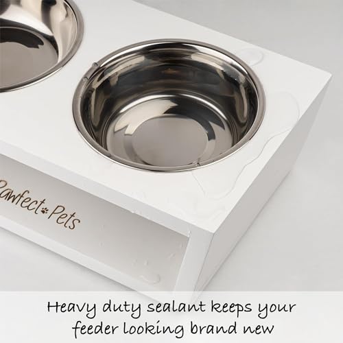 4" Tall Elevated Dog Bowls for Small Dogs and Cats. Raised Dog and Cat Food and Water Bowl Set by Pawfect Pets (White) - color: White
