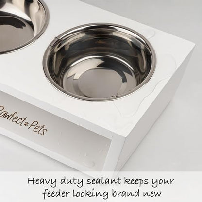 4" Tall Elevated Dog Bowls for Small Dogs and Cats. Raised Dog and Cat Food and Water Bowl Set by Pawfect Pets (White) - color: White