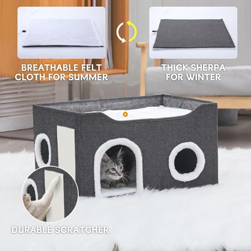 Cat House for Indoor Cats – Foldable Cat Cave & Covered Cat Bed, Cozy Hideaway for Small Pets and Large Cats (23.6"x16"x12.8"),Dark Grey - style: Dark Grey