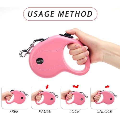 enrgticdg 16Ft Retractable Dog Leash,Light Weight Leash for Small to Medium Dogs/Cats Up to 50lbs,Stainless Steel Spring Strong Nylon Tape, Tangle Free, One-Handed Brake.(Pink-Black) - color: Pink-Black