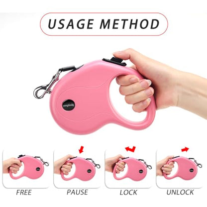 enrgticdg 16Ft Retractable Dog Leash,Light Weight Leash for Small to Medium Dogs/Cats Up to 50lbs,Stainless Steel Spring Strong Nylon Tape, Tangle Free, One-Handed Brake.(Pink-Black) - color: Pink-Black