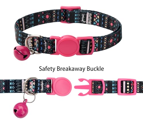 Cat Collar Breakaway with Bells, 3 Pack Girl Boy Pet Cat Collar with Bohemia Floral Tribal Geometric Patterns, Adjustable 7.5-12 Inch, with Safety Buckle for Kitten Cat(Set B) - color: Set B