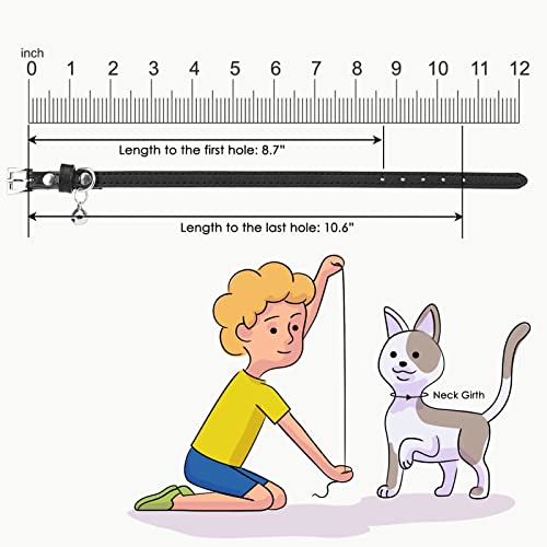 PUPTECK 2 PCS Soft Genuine Leather Cat Kitten Collar with Bells Adjustable for Girl Boy Cats Puppy - Black, Khaki - color: Black&Khaki
