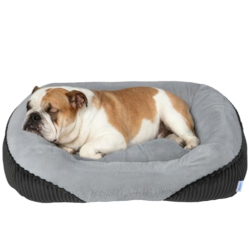 Washable Orthopedic Dog Bed - Soft Calming Pet Cuddler with Anti-Slip Bottom, Durable Plush Puppy Bed for Sleeping and Resting, Large(30"x24"x8") - color: Dark Grey, size: 30x24x8