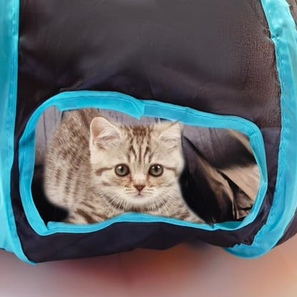 Cat Tunnel Tube Toys，Tunnels for Indoor Cats, S-Shape Blue Collapsible Interactive Toy with Balls for Rabbits, Kittens, Ferrets, Puppy - color: S - 2 Way Black Blue