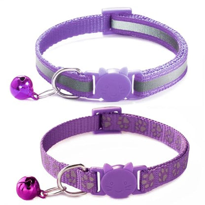Purple Break Away Cat Collar with Bells, [2 Pack] Breakaway Kitten Collar with Bells, Reflective Cat Collar for Girl Cats Kitty - color: Purple