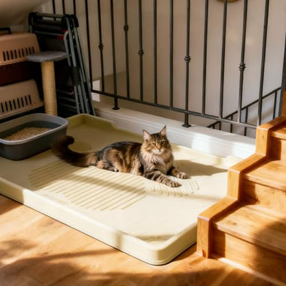 ISSEVE Cat Litter Mat 40" x 28" XL, Extra Large Silicone Mat for Litter Box, 1.38" Raised Edge Urine Waterproof Litter Trapping Mat Pad for Scatter Control, Soft on Kitty Paws, Protect Floor (Beige) - color: Beige