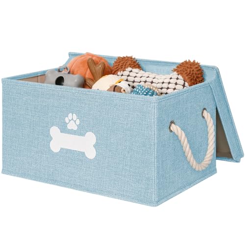 Dog Toy Basket with Lid, Dog Basket for Toys, Dogs Toy Box with Cotton Rope Handles, Collapsible Storage Bins for Pet Toys, Dogs Storage Organizer, Blue - color: Blue, size: Medium