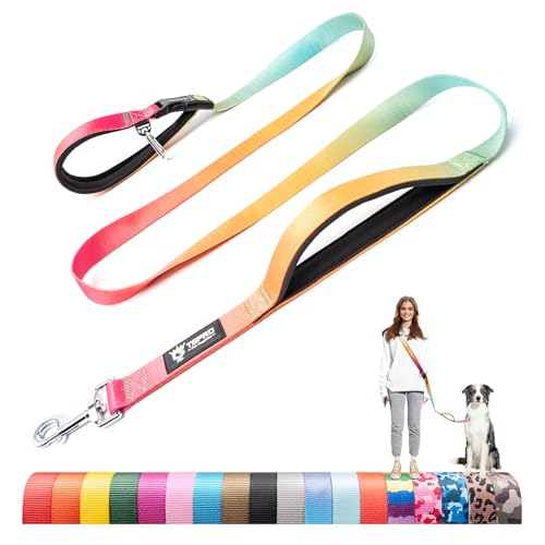 TSPRO Tactical Hands Free Dog Leash, Heavy Duty Adjustable with Padded Handle & Metal Safety Clasp for Walking Running Hiking Training, Medium & Large Dogs (Orange-Red-Cyan Gradient) - color: Orange - Red - Cyan Gradient, size: for Medium to Large Dogs