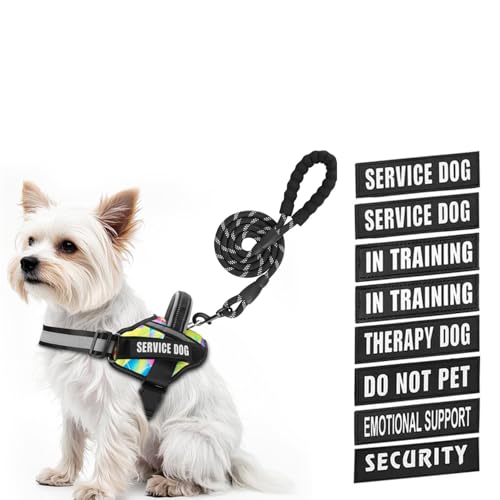 Service Dog Vest Harness and Leash Set, Animire in Training Dog Harness with 10 Dog Patches, Reflective Dog Leash with Soft Padded Handle for Small, Medium, Large, and Extra-Large Dogs - color: Multi-Colored, size: XXS