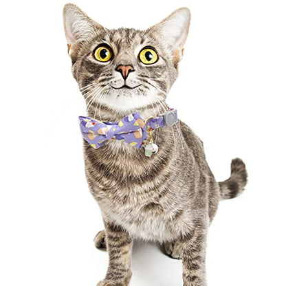 Faygarsle 2 Pack Cute Cats Collar with Bell Breakaway Bowtie Cat Collars for Male Female Cat Soft Fancy Pink Purple Cat Collar with Ice Cream Doughnuts Pattern Summer Cat Collar for Boy Girl Cats - color: Ice Cream&Doughnuts
