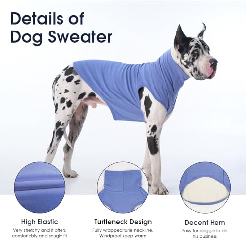 IECOii Dog Fleece Vest Sweater - Stretch Warm Pullover with Turtleneck, Blue,Large, Easy On/Off Winter Dog Sweater for Medium Large Dogs Girl Boy, Winter Fall Jumpsuit with High Neck - color: Blue, size: Large
