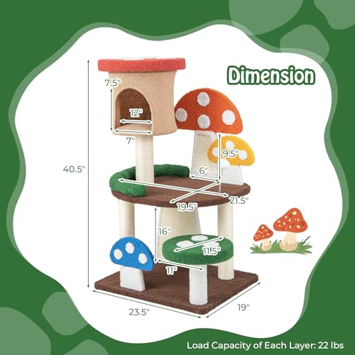 Tangkula Mushroom Cat Tree, Cute Cat Tower with Full-Wrapped Sisal Post, Scratching Board & Spring Ball, Cat Condo, Flower Cat Tree Tower for Indoor Cats Large Adult (40.5 Inch) - size: 40.5 Inch