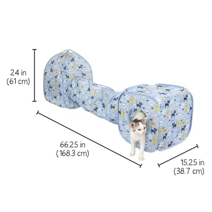 Kitty City Blue Cat-Themed Cat Play Furniture Set, Collapsible Pop-Up Cat Toys Combo with Cube, Tunnel & House, Indoor Cat Playground for Play, Hiding & Lounging - color: G) Cat Print Play Combo (Blue)