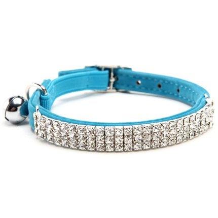 CHUKCHI Soft Velvet Safe Cat Adjustable Collar Bling Diamante with Bells,11 inch for Small Dogs and Cats (Blue) - color: Blue