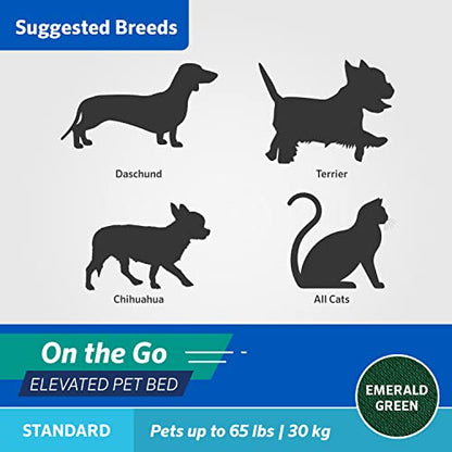 Coolaroo On-The-Go Elevated Dog Bed - Foldable Pop-Up Travel Dog Bed with Breathable, Moisture-Resistant Fabric, Carry Bag Included, Lightweight & Portable, Emerald Green, Standard - color: Emerald Green, style: Standard