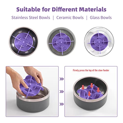 Jaoul Slow Feeder Dog Bowls Insert, 5.4 Inch Cuttable Slow Feeder Insert with 17 Octopus Suction Cups for Small Size Dog Food Bowl (Small, Purple) - color: Purple, size: Cuttable(Small)