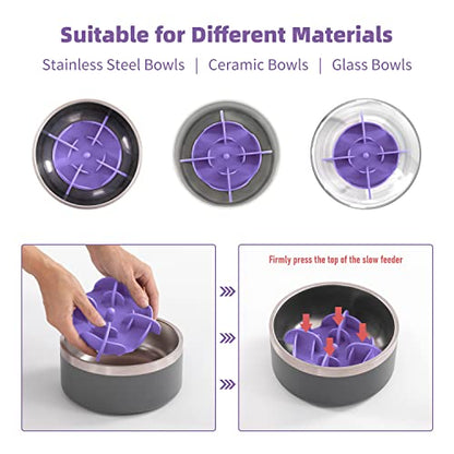 Jaoul Slow Feeder Dog Bowls Insert, 5.4 Inch Cuttable Slow Feeder Insert with 17 Octopus Suction Cups for Small Size Dog Food Bowl (Small, Purple) - color: Purple, size: Cuttable(Small)