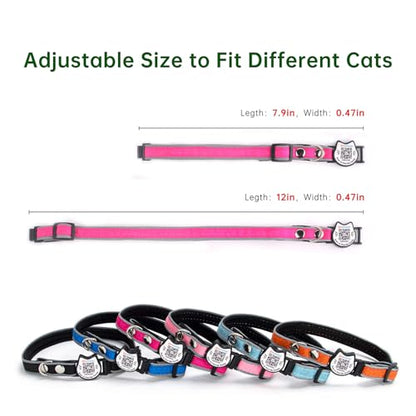 Cat Collar with Bells Reflective Cat Collars Breakaway with Oxford Cloth Soft Padding Adjustable Kitten Collar with QR Code（Hotpink） - color: Hotpink