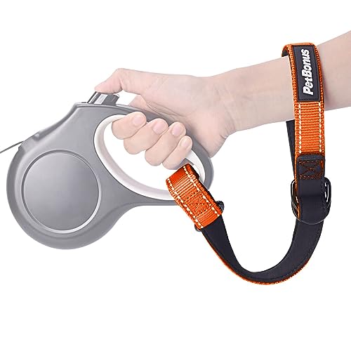 Short Dog Leash, Safety Wrist Strap for Retractable Dog Leash, Reflective Design and Adjustable Soft Padded Handle, Extra Layer Security for Pet Stroller (Orange) - color: Orange, size: 1 Pack