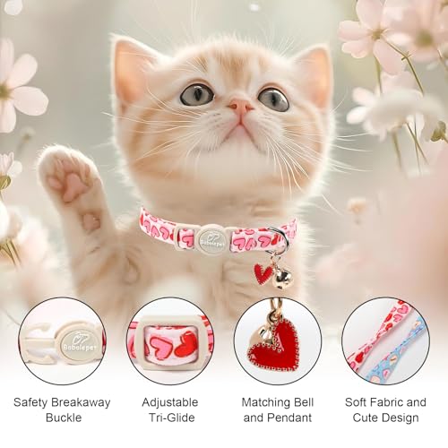 2 Pack Valentines Cat Collars - Valentine Breakaway Cat Collar with Bell, Pink and Red Heart Pendant, Adjustable Kitten Collars for Girl Boy Cats, Sweet Hearts - color: Pastel Hearts