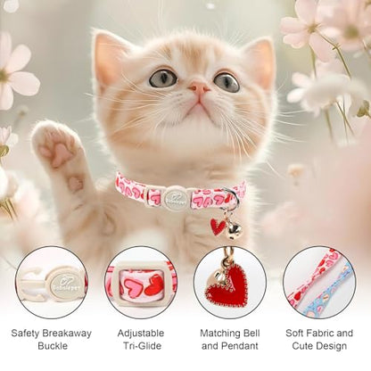 2 Pack Valentines Cat Collars - Valentine Breakaway Cat Collar with Bell, Pink and Red Heart Pendant, Adjustable Kitten Collars for Girl Boy Cats, Sweet Hearts - color: Pastel Hearts