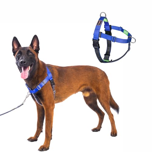 Freedom No Pull Dog Harness, Easy Walk with Two Stainless D-Rings, Front Clip, Comfortable, Sewn-in Instructions Tags for Easy Use, for Large Dogs Weight 60-80 lbs (Blue, L) - color: Blue, size: Large