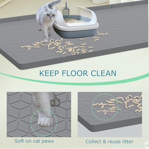 Cat Litter Mat for Litter Box, Silicone Large Cat Litter Trapping Mat - 31x22 in, Waterproof & Non-Slip, Durable & Easy Clean, Gray - color: Grey, size: 31"L x 22"W